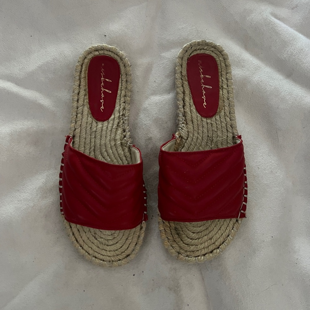 Miss Lola Red Espadrille Slide Sandals